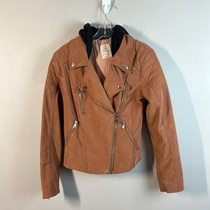 Free People We The Free Harriet Hooded Vegan Leather Moto Jacket Size M